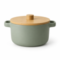 Panela Cerâmica Minimalista Verde Sage com tampa de bambu